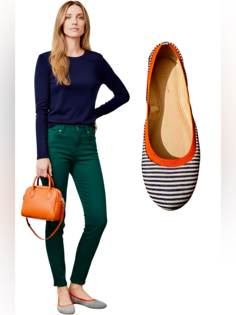 BCBGeneration Moneli-X Navy/White/Tangerine Striped Ballet Flat